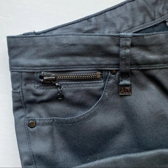 Armani Exchange • Charcoal Grey Waxed Coated Moto Skinny Pants - Picture 5 of 8
